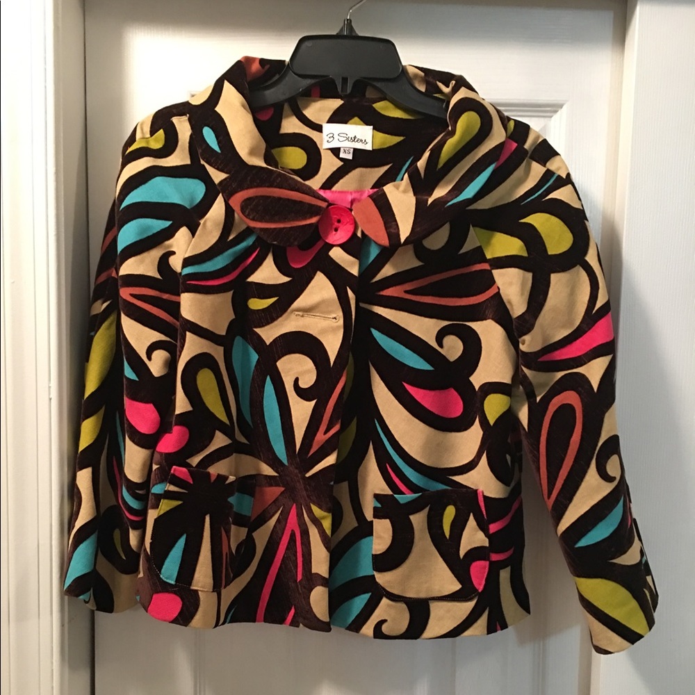 3 SISTERS Womens Colorful Jacket Coat Crop