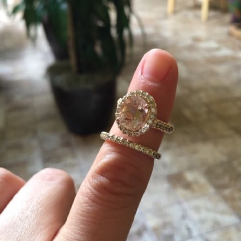 Morganite ring set in 14k rose gold with diamonds