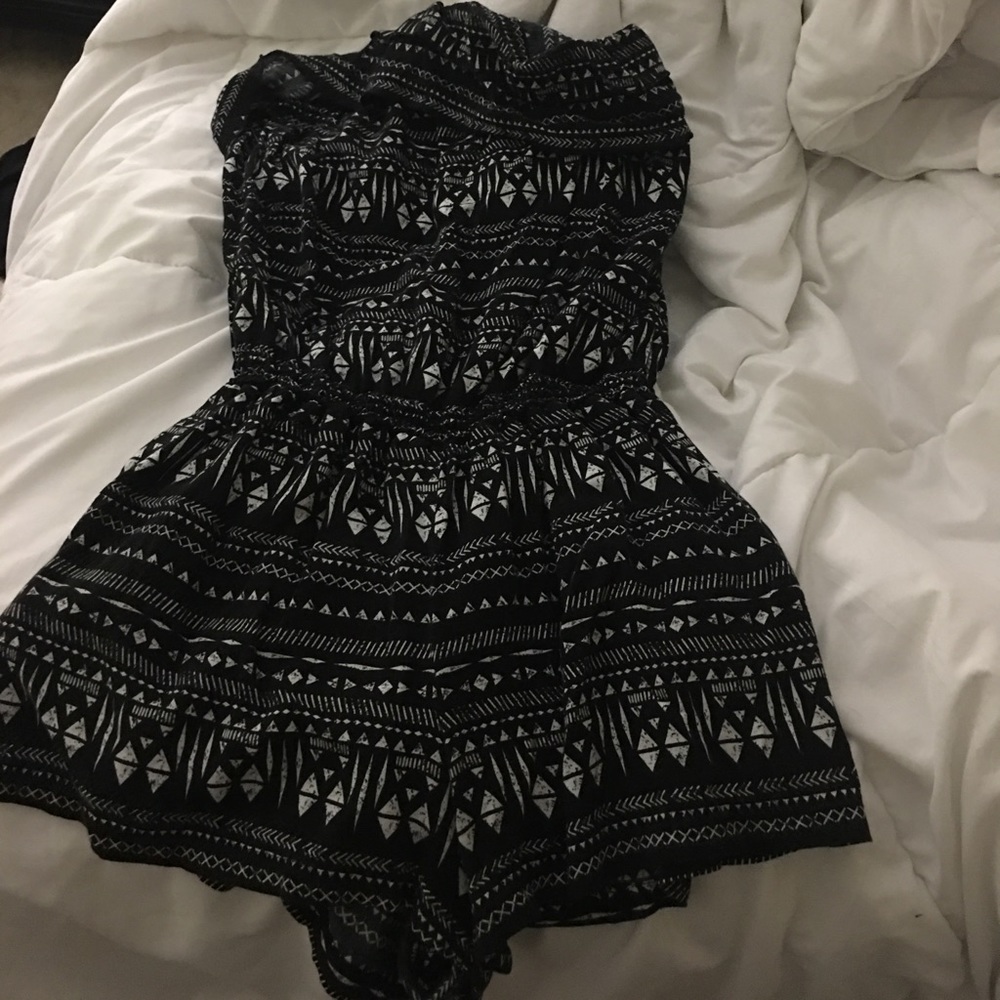 Black and White Strapless Romper