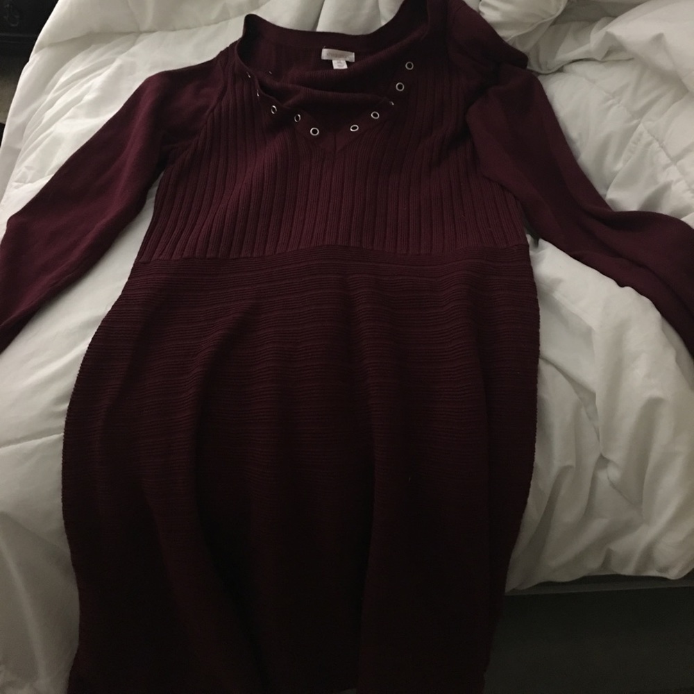 Wine color sweater dress