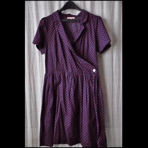 Navy Blue Polka Dot Retro Style Dress