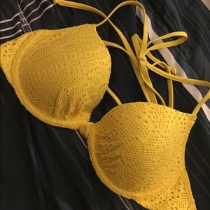 Bright yellow crotchet bikini top