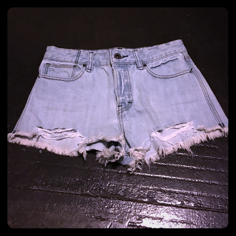 FreePeople distressed denim high waisted button up