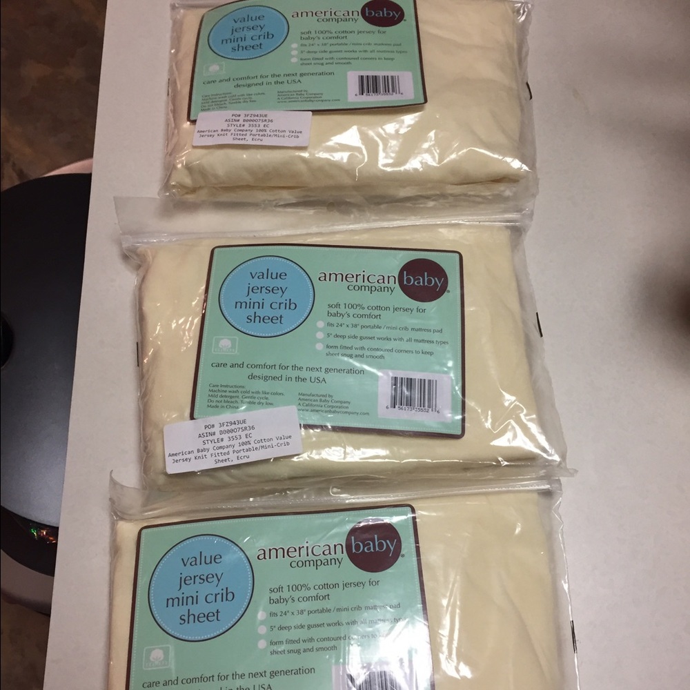100% cotton jersey mini crib sheet (three sheets)