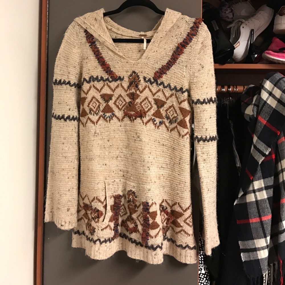 Free people hooded Aztec sweater