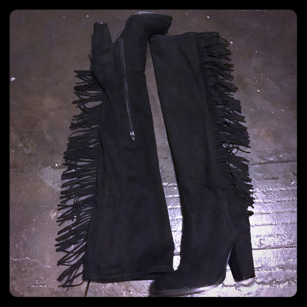 Over the knee fringe boots size 9