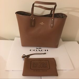 Tan reversible Coach tote