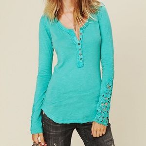 Free People Crochet Cuff Henley