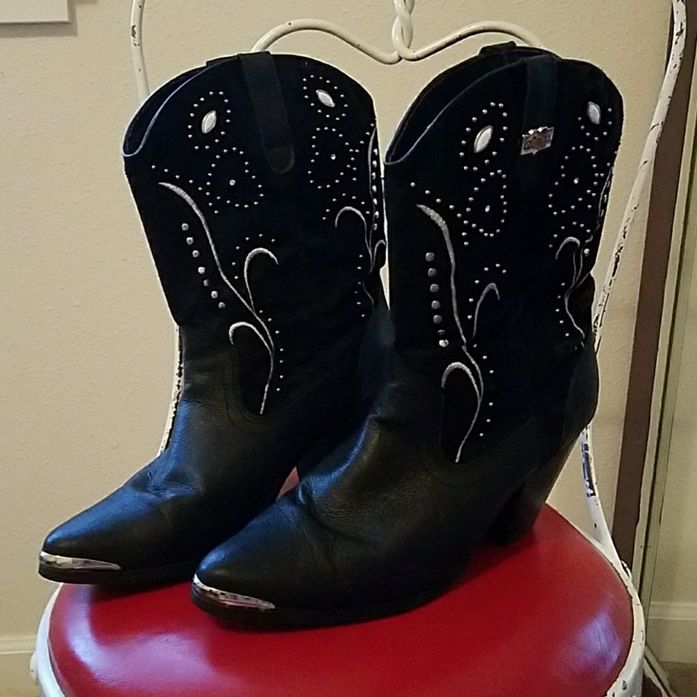Jeweled black cowboy boots