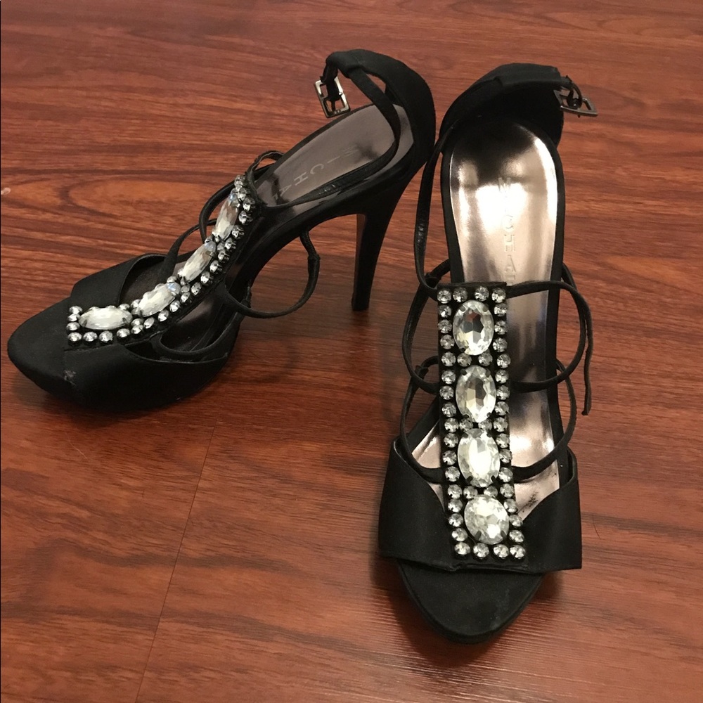 Black jeweled strapped heels