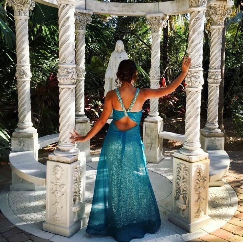 Aqua & gold prom dress