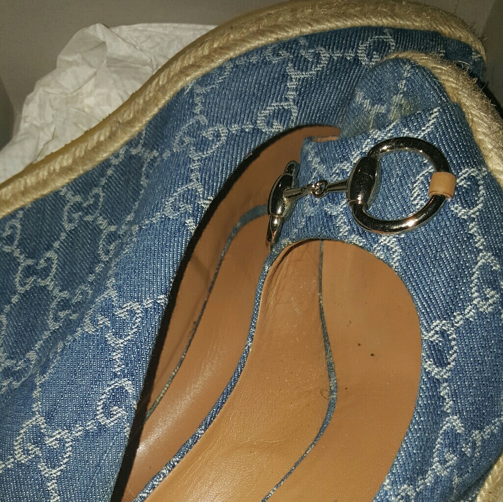 Gucci Authentic Denim Wedge Open Toe