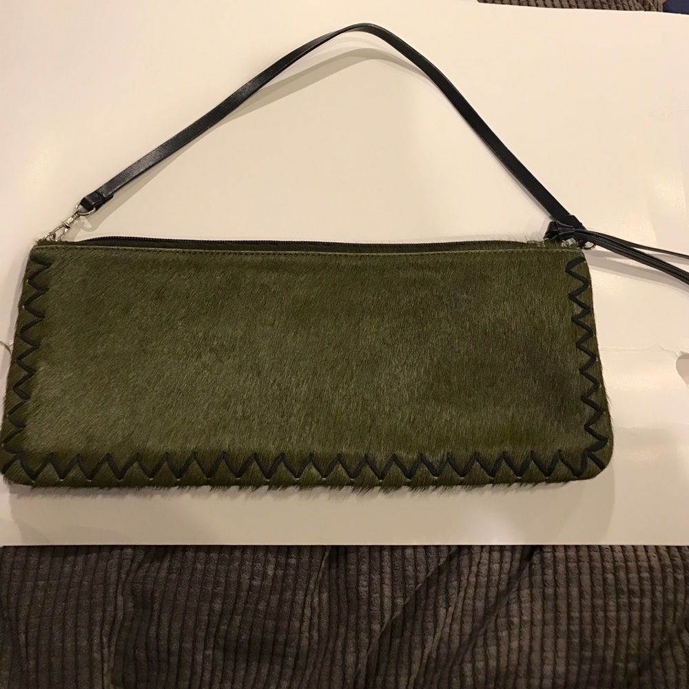 BCBG Olive Green calf hair clutch/shoulder bag