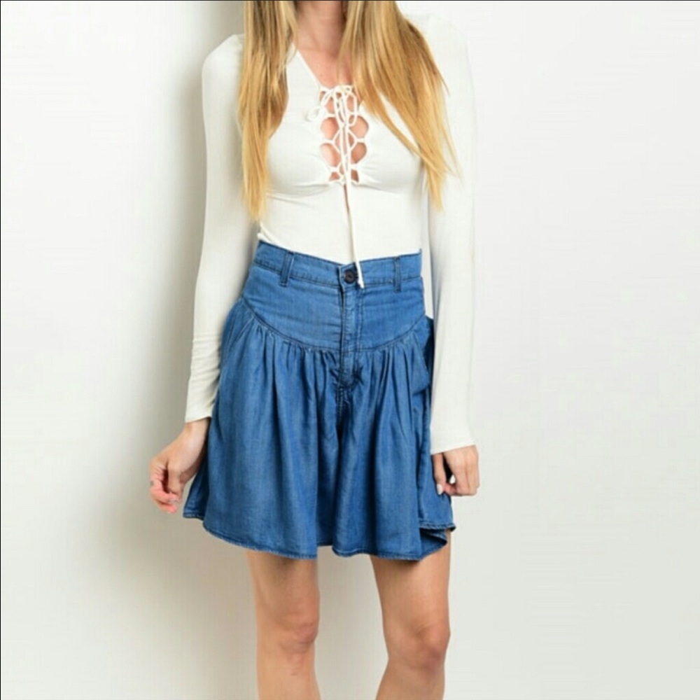 High Waist Chambray Skort BOHO CHIC NWT