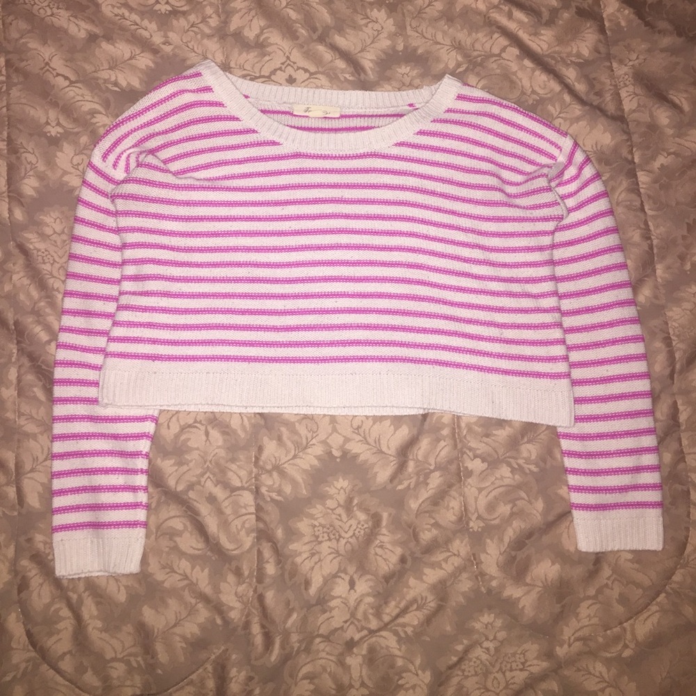 Pink Striped Cropped Sweater