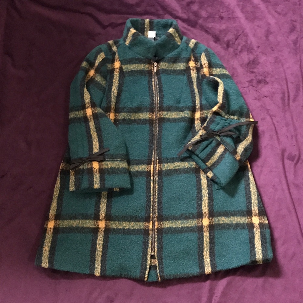 Green Plaid Wool Like Coat - FreeSize