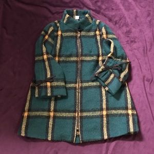 Green Plaid Wool Like Coat - FreeSize