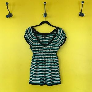 INC green and black short sleeve sweater top