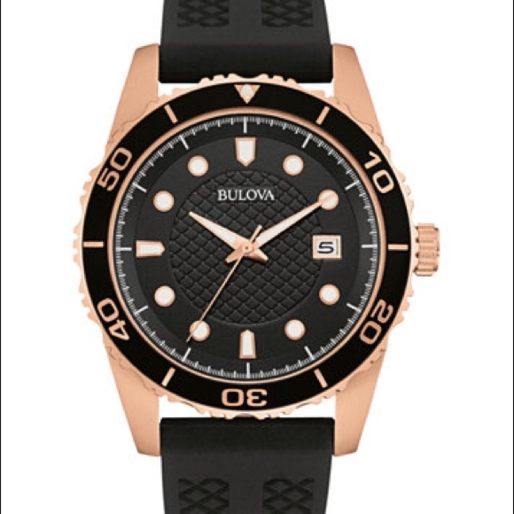 Bulova Men's Black Silicone Strap Watch 43mm