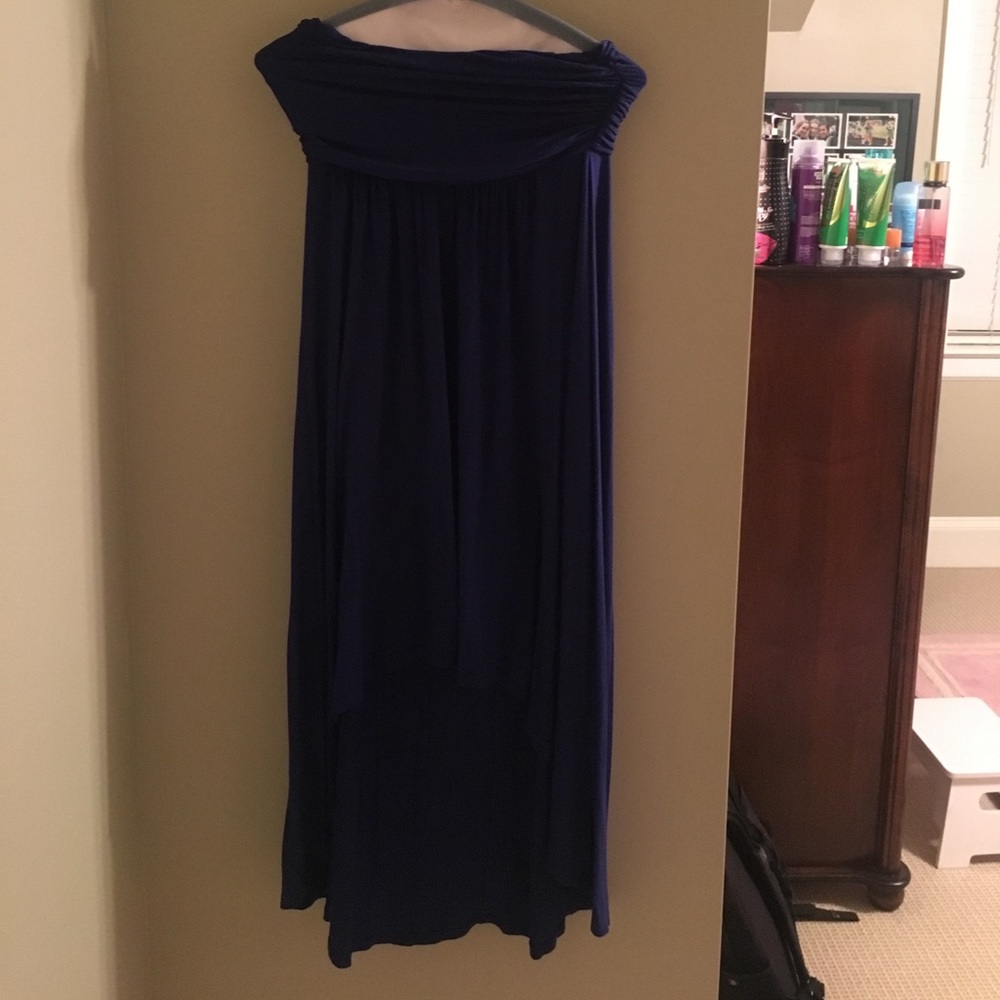 Navy strapless high low dress
