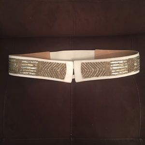 Stunning Wht Leather Bead & Sequin Belt XL Chico's