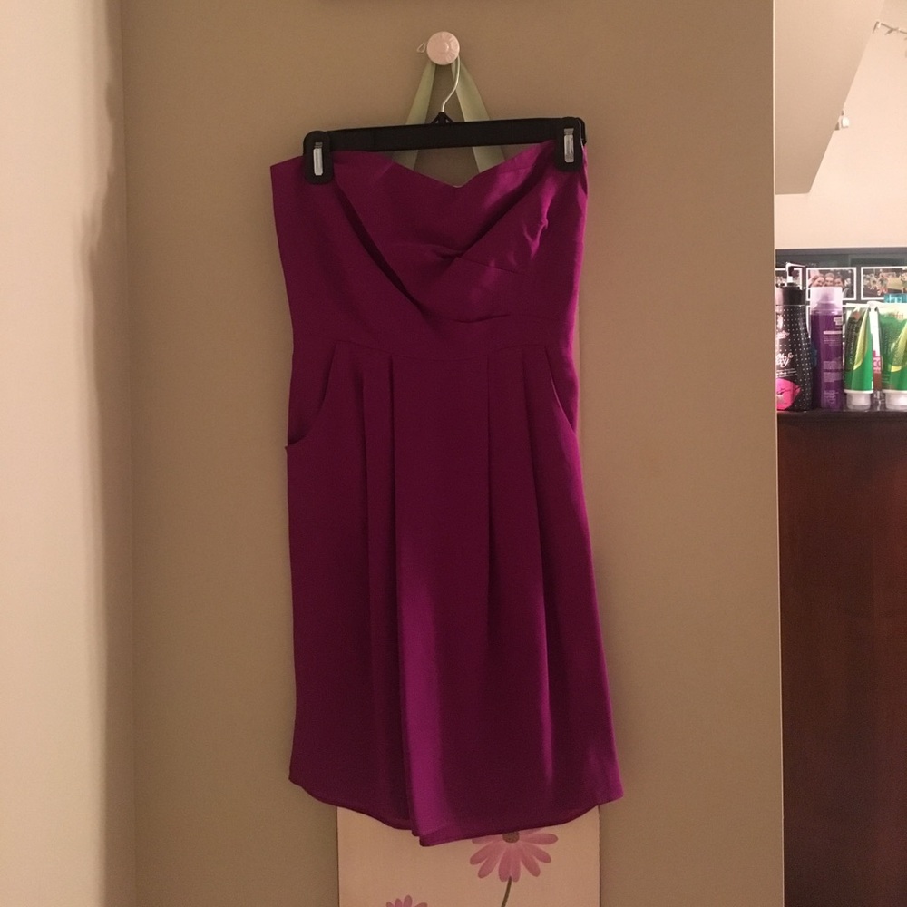 Purple strapless cocktail dress