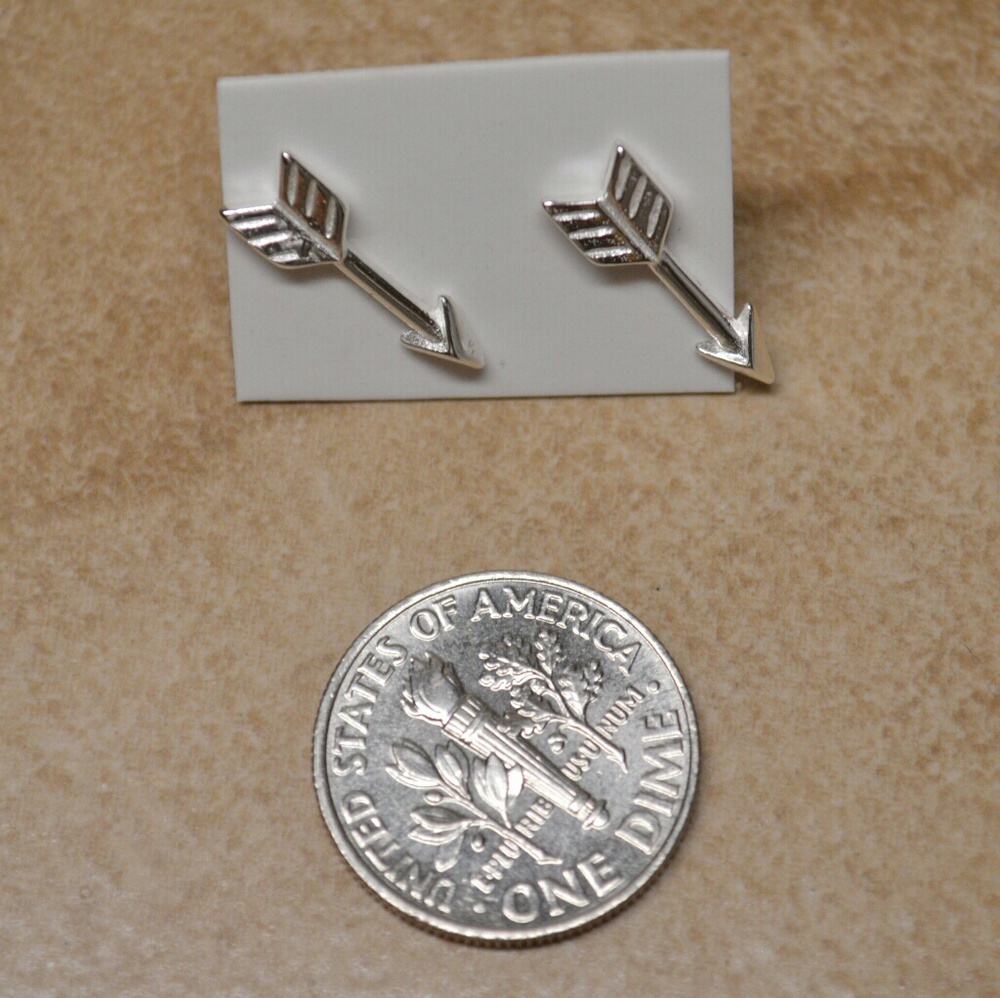 Brand New Sterling Silver Tiny Arrow Earrings - Picture 3 of 3