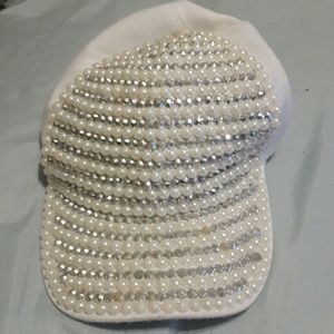 White silver studs and pearl hat