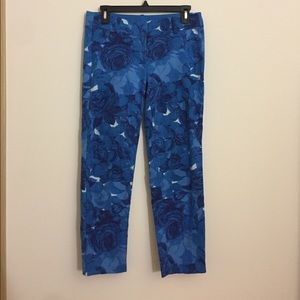 Ann Taylor Blue Floral Carnegie Crop Ankle Pants