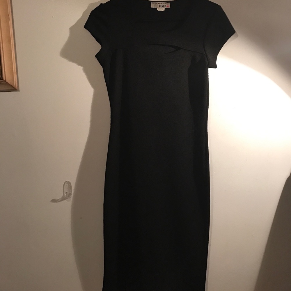 Cut Out Textured Black Midi Dress