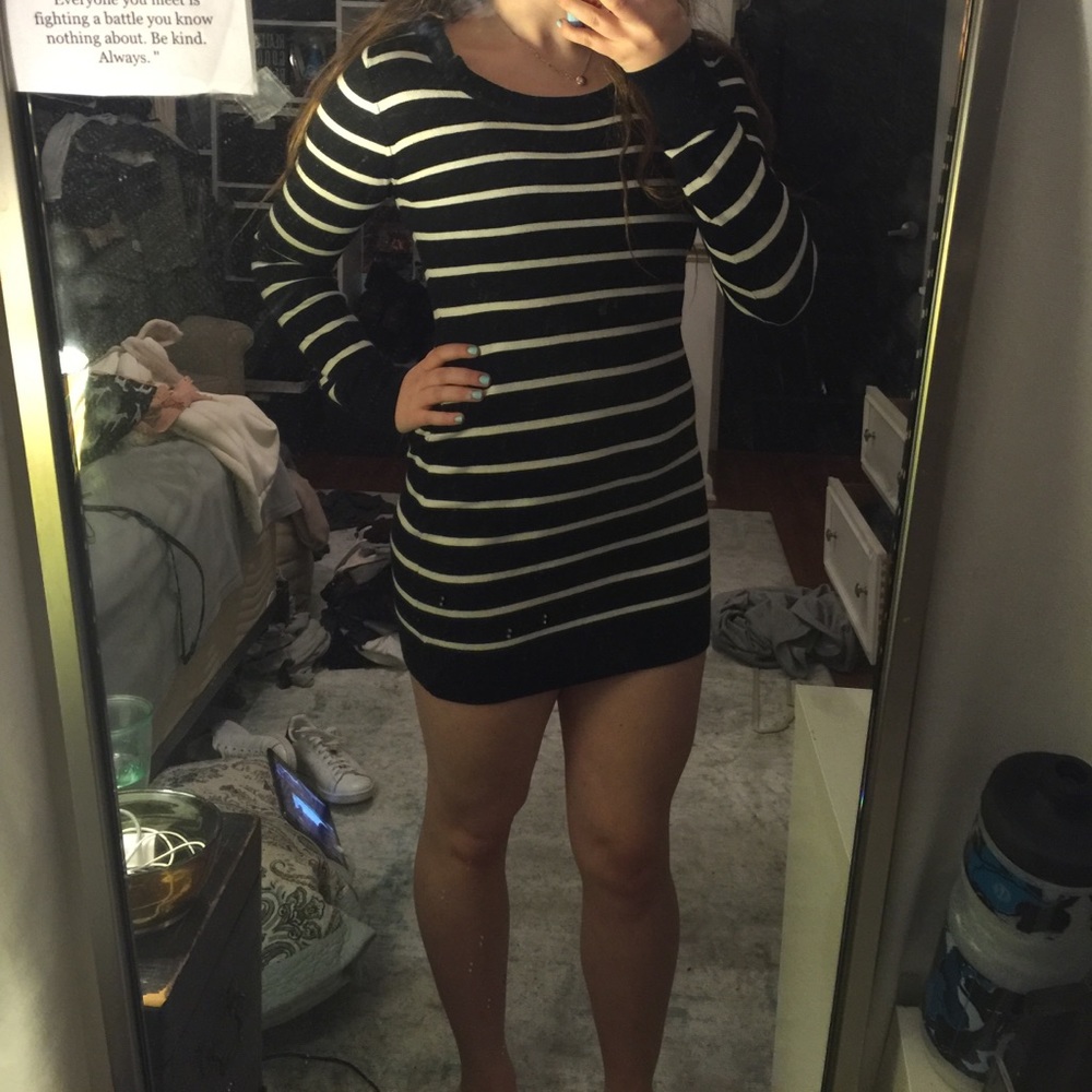 Black & white striped sweater dress