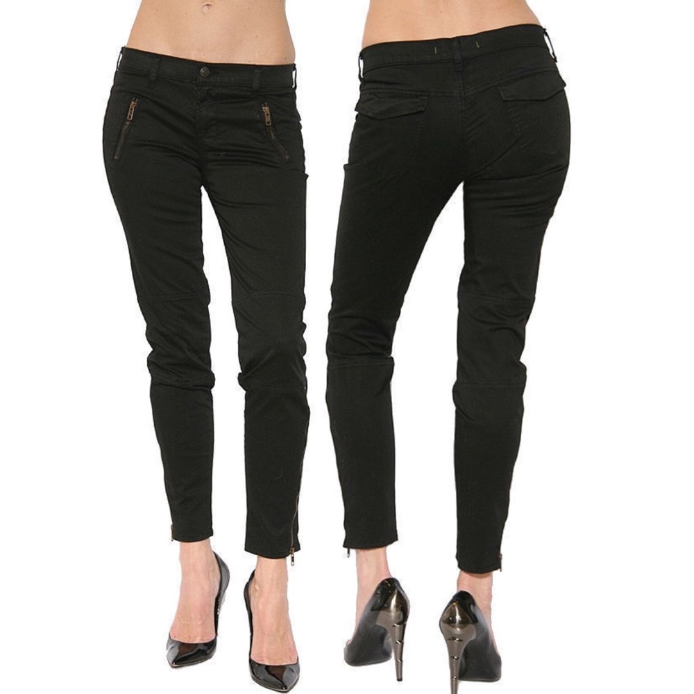 J Brand 962 Agnes Black Skinny Moto Sateen Pants