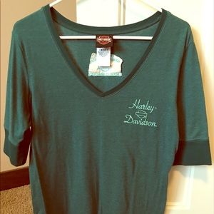 Harley Davidson V-neck 3/4 Sleeve Shirt