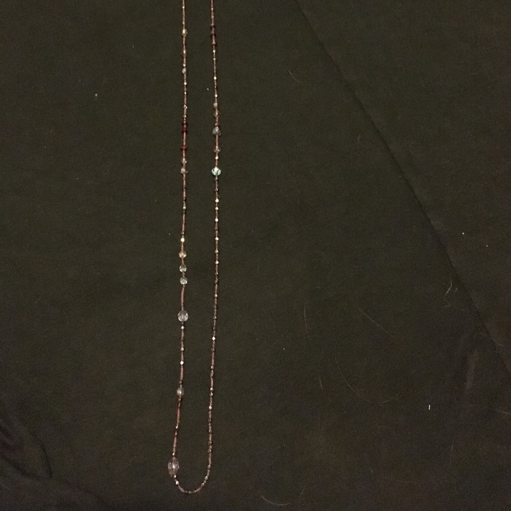 Long Beaded Necklace - Purple string w/ beads