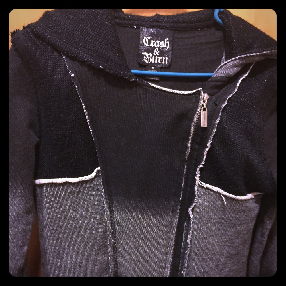 Crash and Burn asymmetrical hoodie with skull