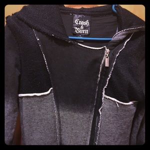 Crash and Burn asymmetrical hoodie with skull