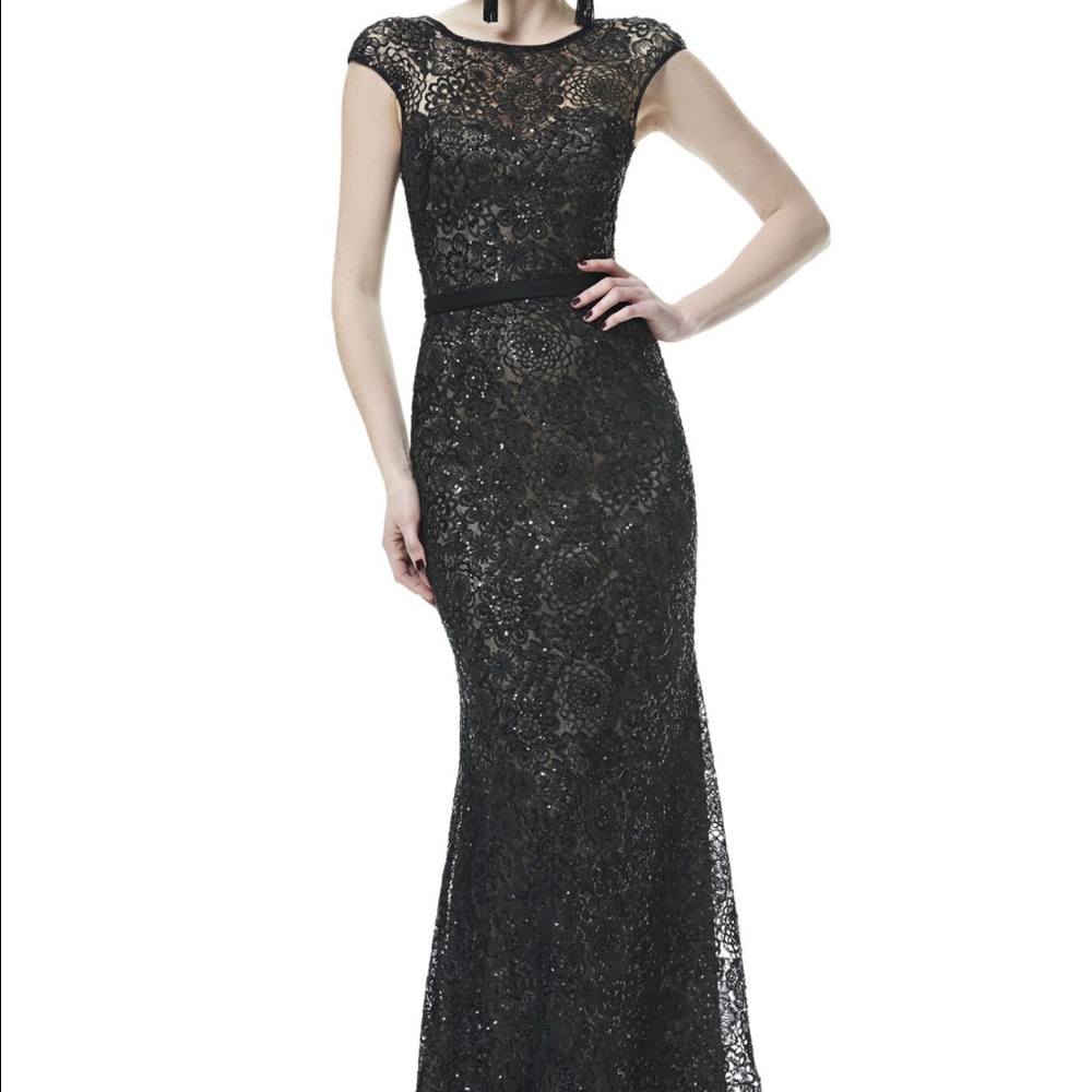Theia Couture Formal Gown Threadwork and Sequin