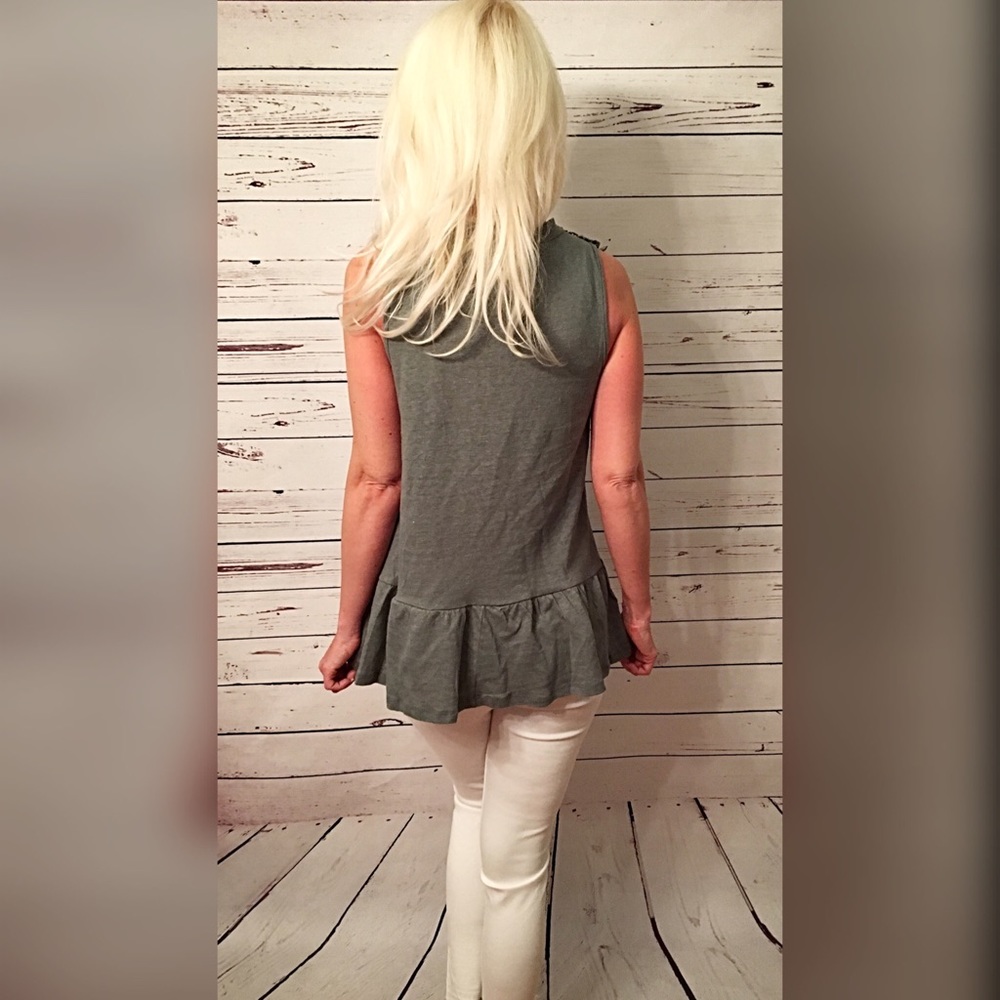 LAST ONE! Deep sage lace up lace detail tunic top! - Picture 3 of 3