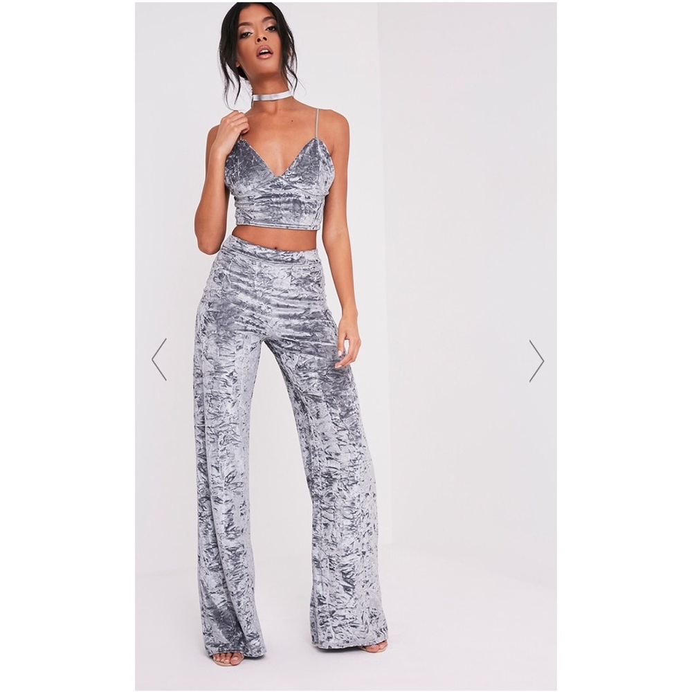 SOLD🦋 JILL GREY CRUSHED VELVET PALAZZO TROUSERS