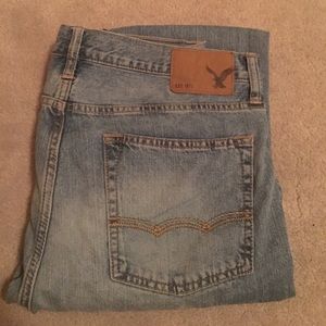 American Eagle Original Straight light wash jeans.