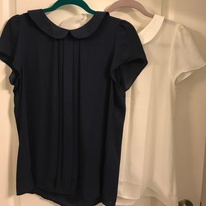 2 Loft blouses in Navy Blue & Cream in M