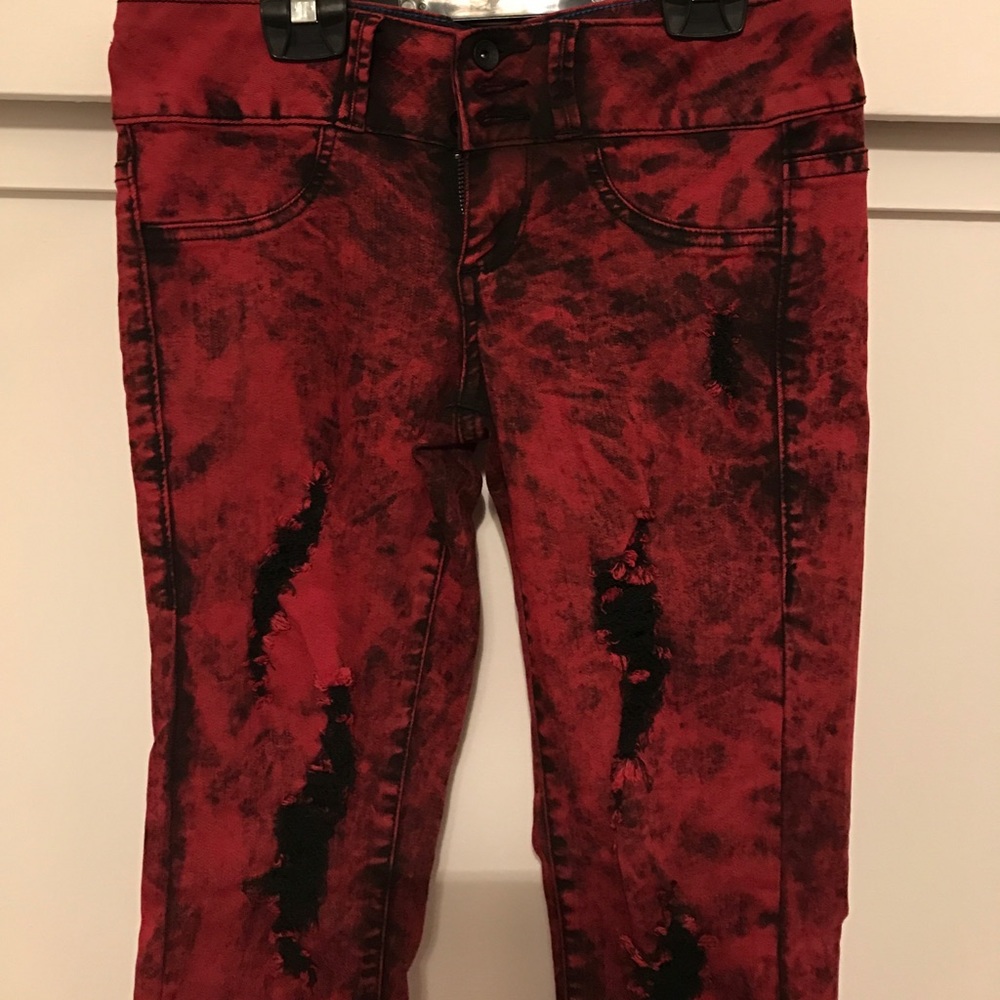 Lovesick red acid wash jeans