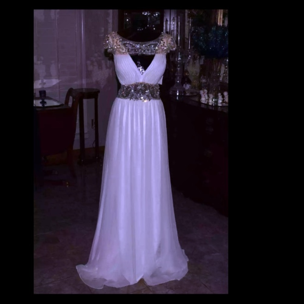 Beautiful Beaded White Evening Gown