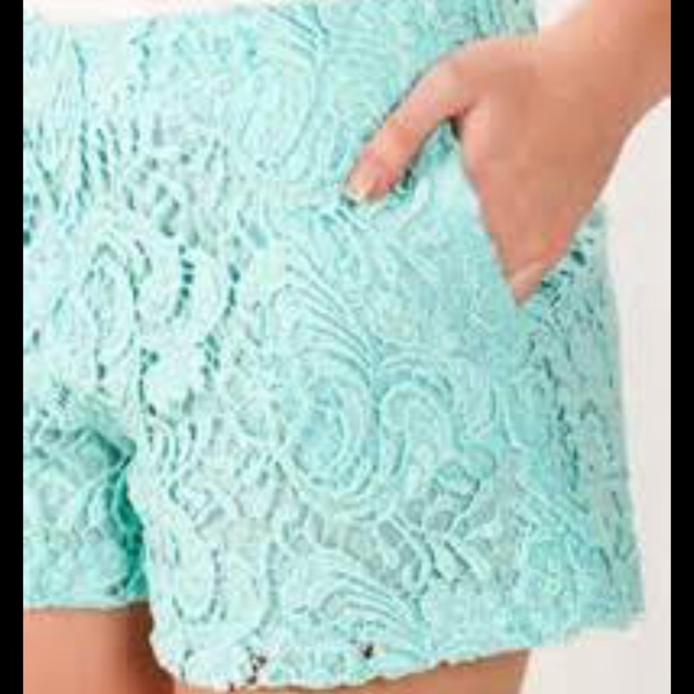 Tiffany blue crochet shorts