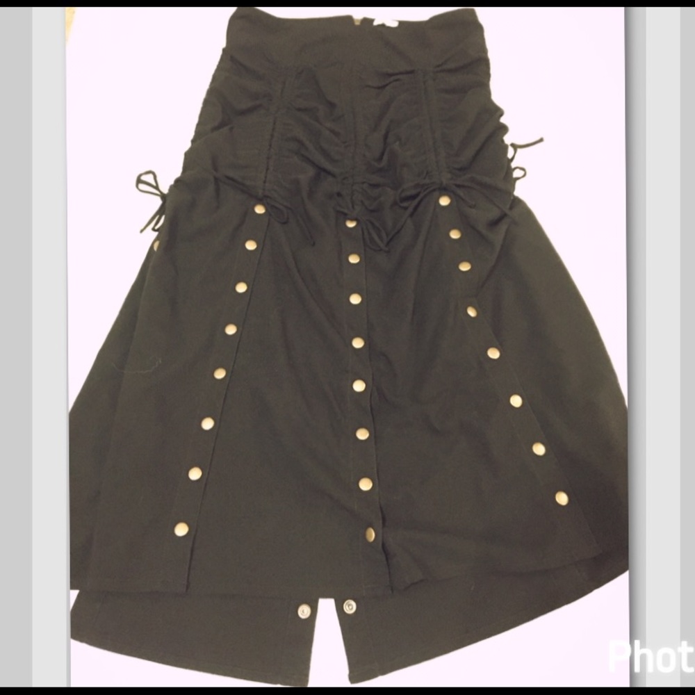 Gothic black snap full length skirt