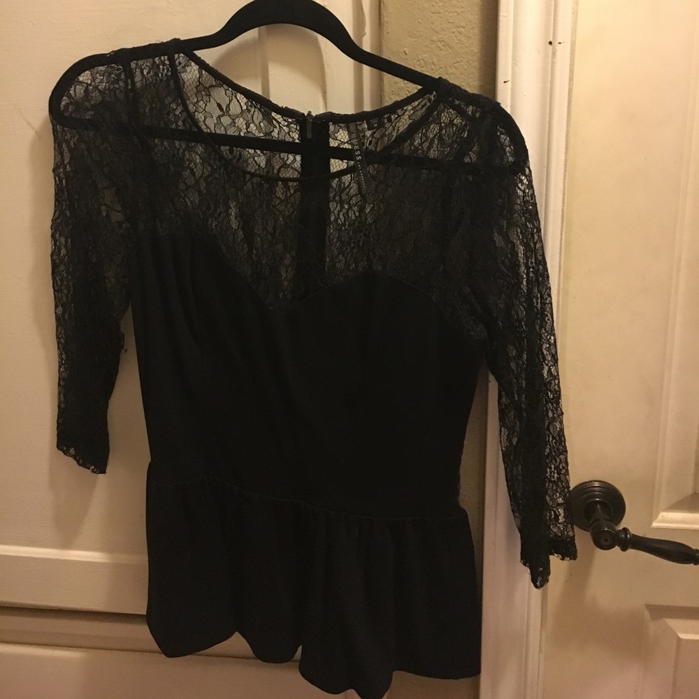 Guess black lace peplum top
