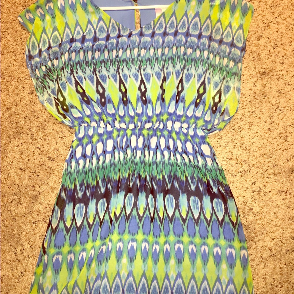 Peacock color sun dress