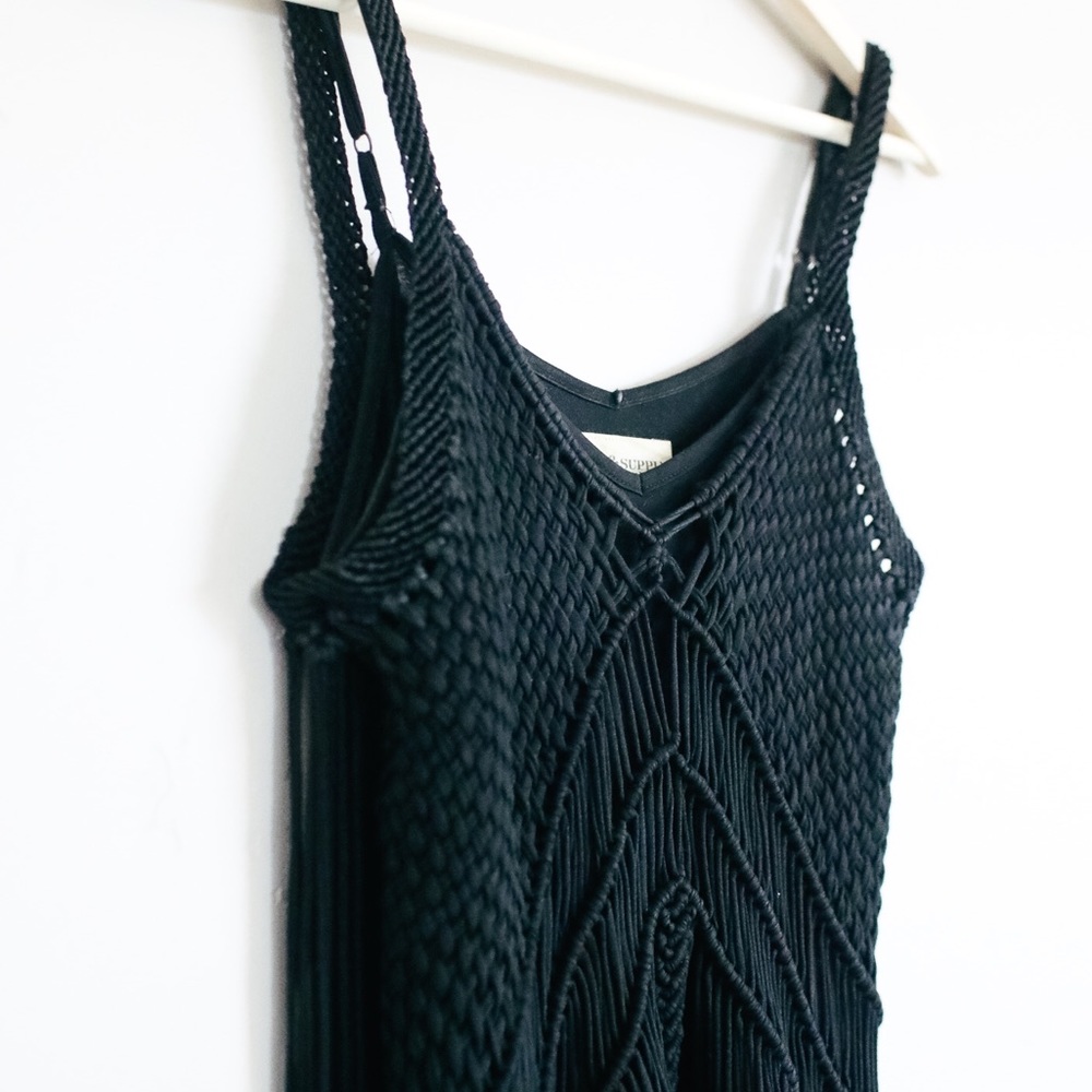 Ralph Lauren Black macrame fringe maxi dress