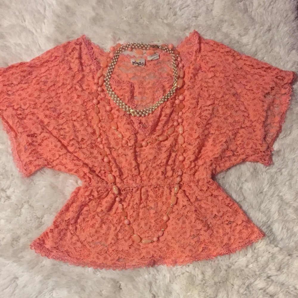 Mudd size S Dolman Blouson Peach Pink Lace Top