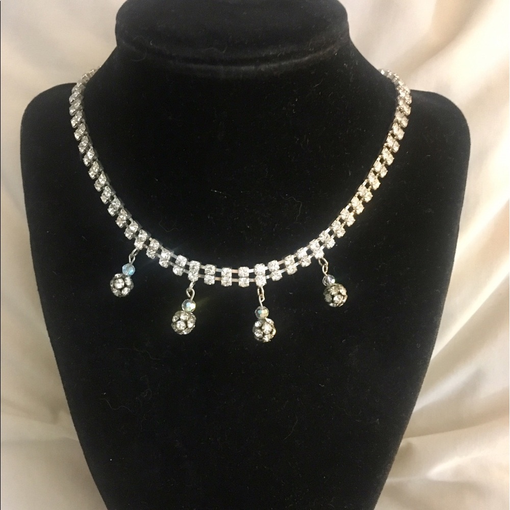 Rhinestone necklace double stand adjustable